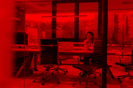 Portrait Of Successful Businesswoman Entrepreneur At Busy startup Officeの写真素材