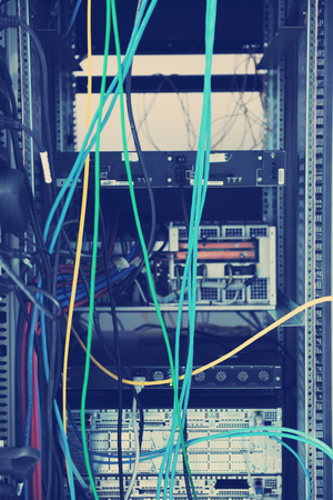 network server room with computers for digital tv ip communications and internetの写真素材