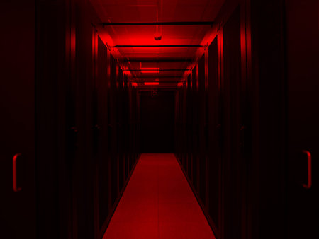 modern server room with black servers and hardwares in a internet data center
