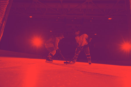 ice hockey sport players in action, business comptetition concpet, teen girls on trainingの写真素材