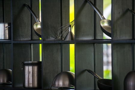modern restaurant  outdoor kitchen  cookware decoration backgroundの写真素材