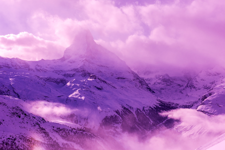 mountain matterhorn zermatt switzerland with fresh snow on beautiful winter dayの写真素材