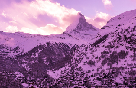 mountain matterhorn zermatt switzerland with fresh snow on beautiful winter dayの写真素材