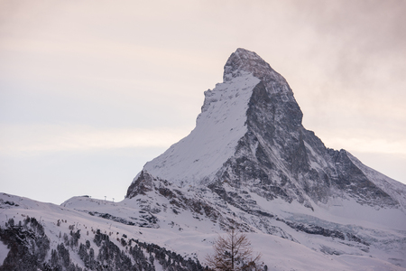 mountain matterhorn zermatt switzerland with fresh snow on beautiful winter dayの写真素材