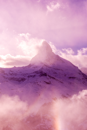 mountain matterhorn zermatt switzerland with fresh snow on beautiful winter dayの写真素材