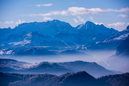 winter mountains beautiful alpine panoramic view snow capped European alpsの写真素材