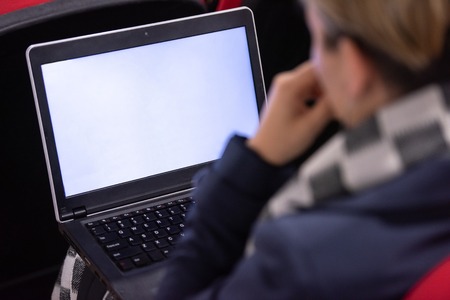 Business people hands typing on laptop computer keyboard during the seminar at conference roomの写真素材