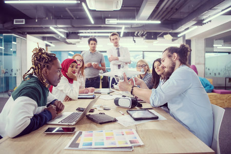 Young multiethnic startup business team discussing new business planの写真素材