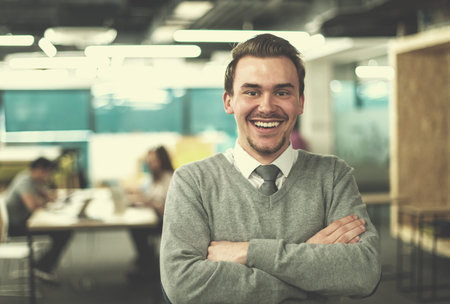 Portrait Of Successful Businessman Entrepreneur At Busy startup Office