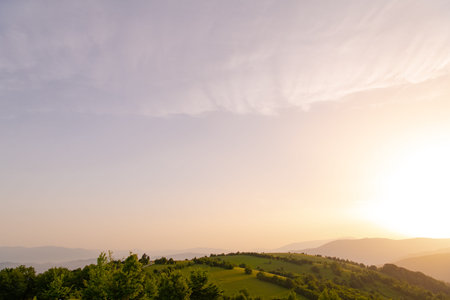 Landscape of  summer nature in sunset in mountains and hills on countryside abstract lines and...