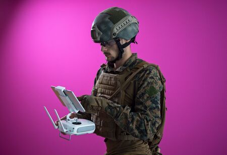 modern warfare soldier as drone control technicianの写真素材