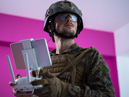 modern warfare soldier as drone control technicianの写真素材