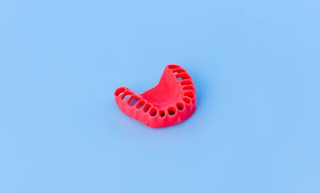 human gums without teeth model medical illustration isolated on blue background. Healthy teeth, dental care and orthodontic conceptの写真素材