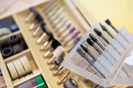 set of precision tools for woodworking industry CNC cutters and drillsの写真素材