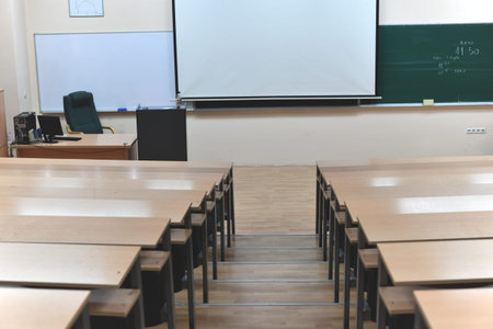 empty classroom university or collage back to school concept in coronavirus pandemic time