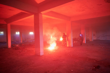 military troops in action urban environment