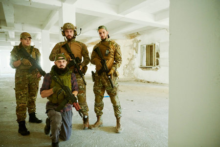 soldier squad team portrait in urban environment