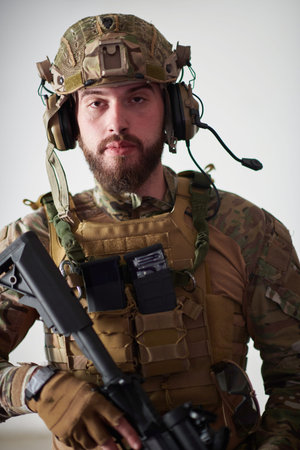 modern warfare soldier portrait in urban environment