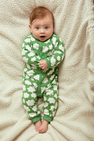 cute little baby playing with hands and smilingの写真素材