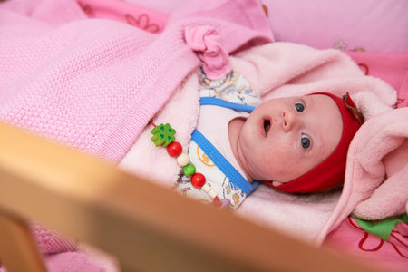 happy newborn little baby smillingの写真素材