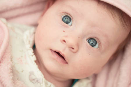 happy newborn little baby smillingの写真素材