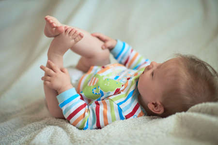 cute little newborn baby smillingの写真素材