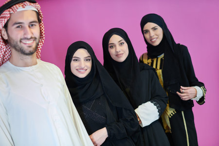 Portrait of young muslim people in traditional clothesの写真素材