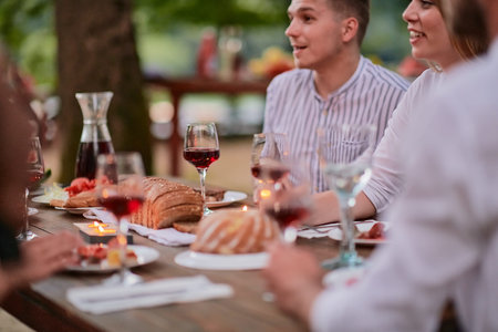 french dinner party on summerの写真素材