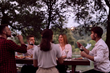 french dinner party on summerの写真素材