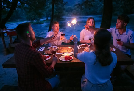 french dinner party on summerの写真素材