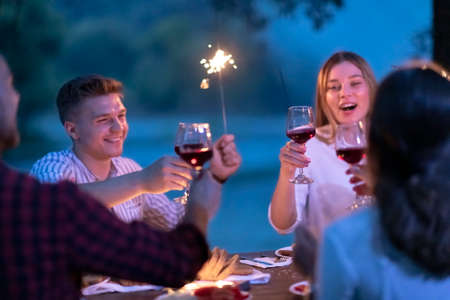 french dinner party on summerの写真素材