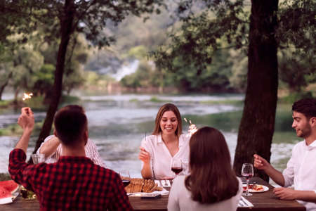 french dinner party on summerの写真素材