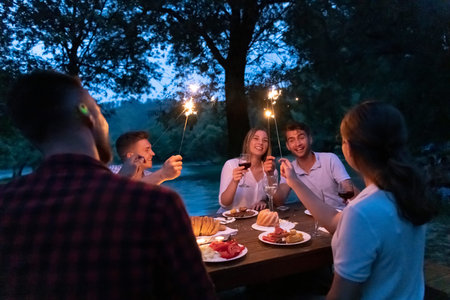 french dinner party on summerの写真素材