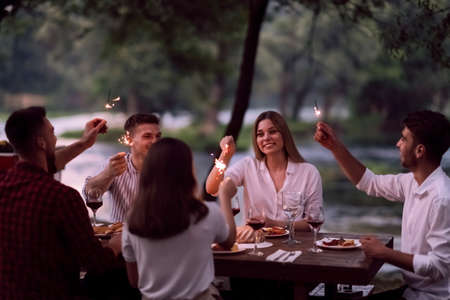 french dinner party on summerの写真素材