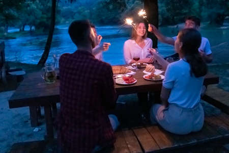 french dinner party on summerの写真素材