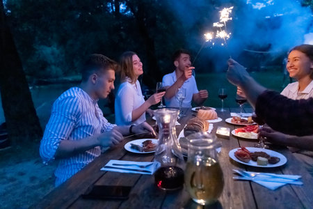 french dinner party on summerの写真素材