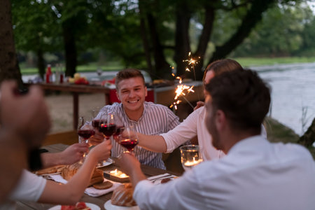 french dinner party on summerの写真素材