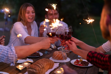 french dinner party on summerの写真素材