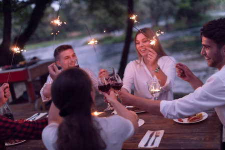 french dinner party on summerの写真素材