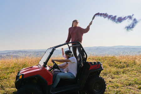 colorful torches while driving a off road buggy car
