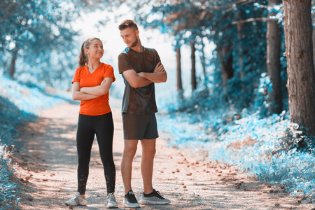 young couple preparing for a morning runの写真素材