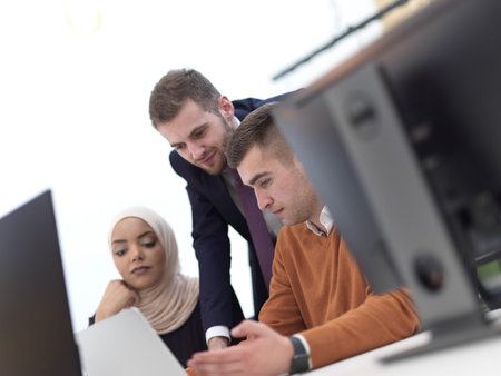 creative business people group as freelancers in modern coworking open space officeの写真素材