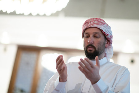 muslim prayer inside the mosque in namaz worship Allah