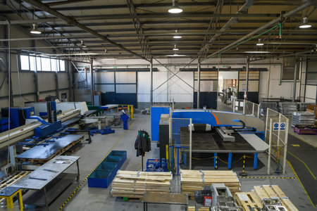 modern industrial factory for mechanical engineering equipment and machines manufacture of a...