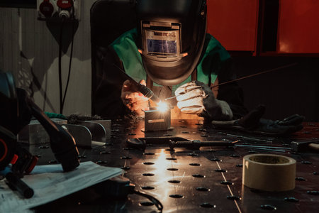 A woman employed in a modern factory for the production and processing of metals in a work uniform...