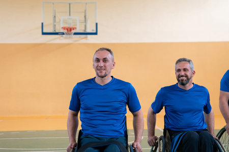 photo of the basketball team of war invalids with professional sports equipment for people with...
