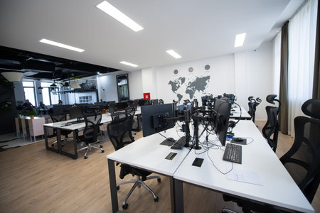 Empty Interior Of Modern Design Open Plan Start up Office. Selective focus