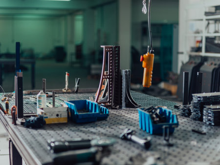 A smart factory worker or engineer makes machines in a production workshop. The concept of industry...