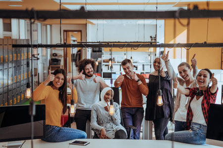 Multiethnic group of employees working in a marketing company. A group of colleagues is working on a...