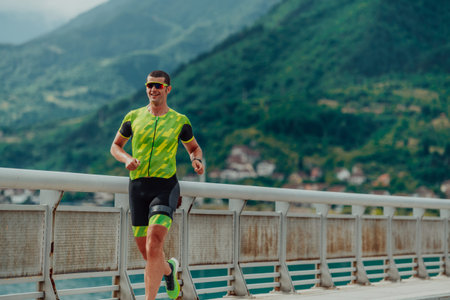 An athlete running a marathon and preparing for his competition. Photo of a marathon runner running...